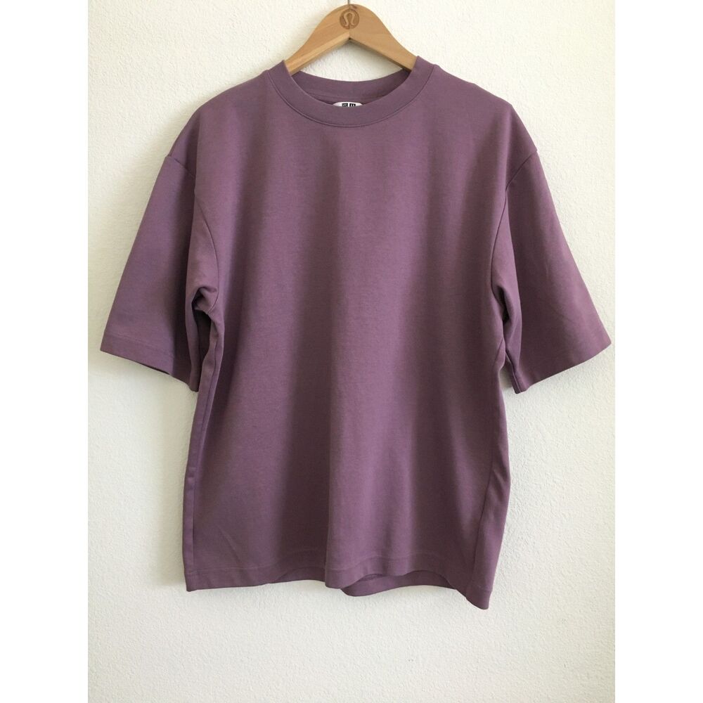 UNIQLO U AIRism Cotton Oversized Crew Neck Half Sleeve T-Shirt Purple L